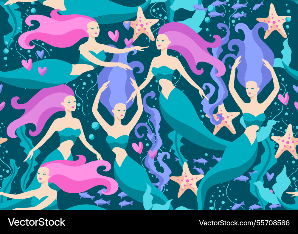 Seamless pattern with mermaids image Seamless pattern with mermaids image vector image