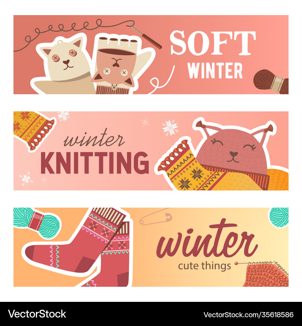 Winter Strickbanner Set Winter Strickbanner Set vektorbild