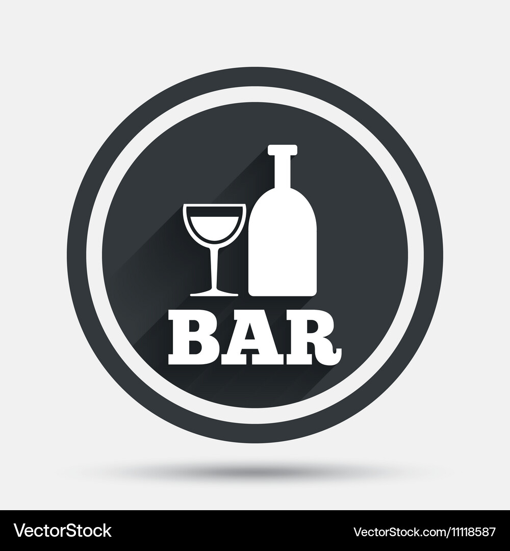 Bar or pub sign icon wine bottle and glass Vector Image