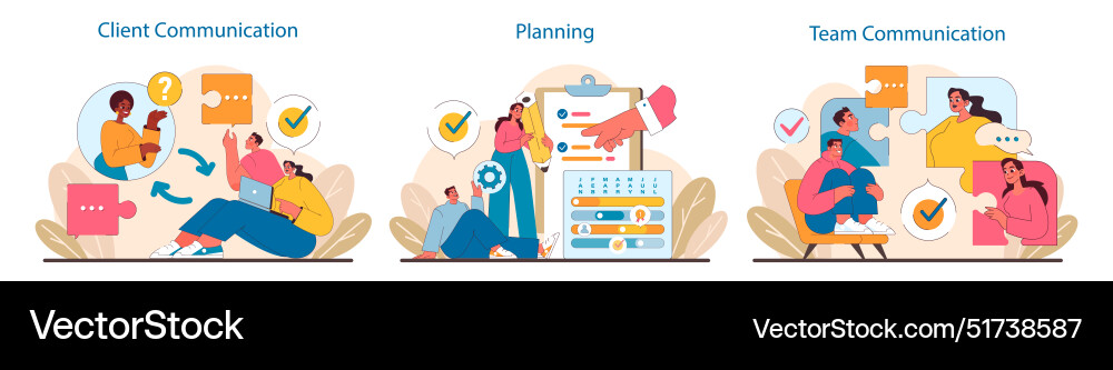 Client and team interaction set dynamic exchange Client and team interaction set dynamic exchange vector image