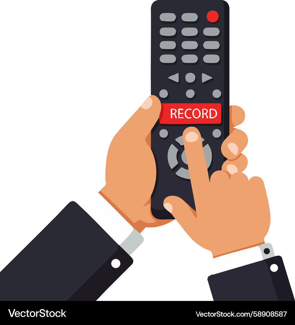 Hands Pressing Record Button on Remote Control Vector Image