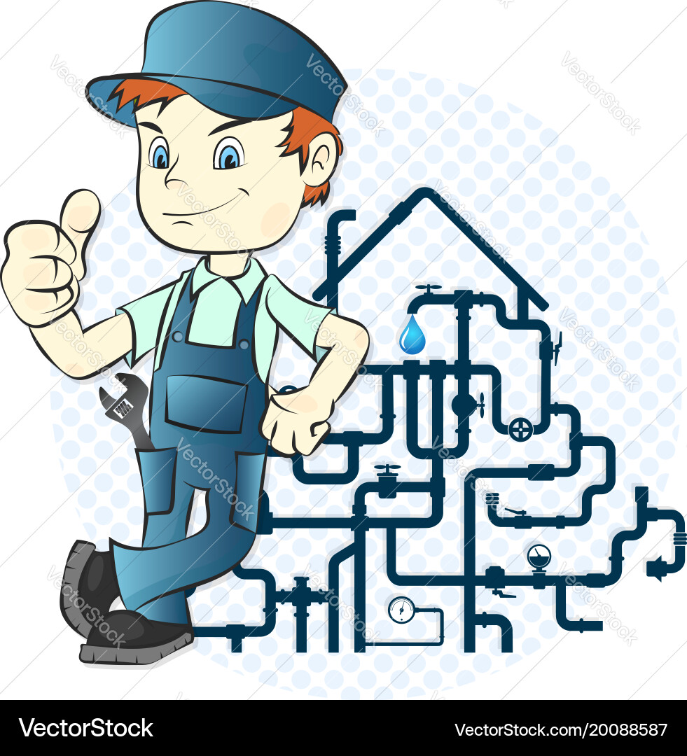 Plumber and pipeline vector image