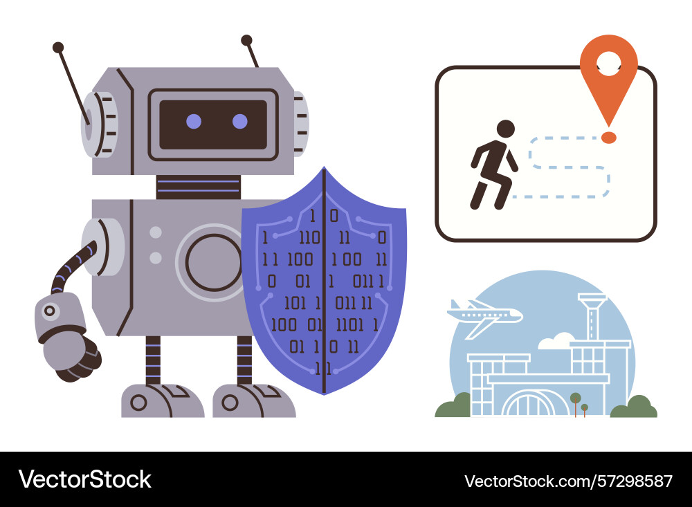 Robot with shield symbolizing data protection Robot with shield symbolizing data protection vector image