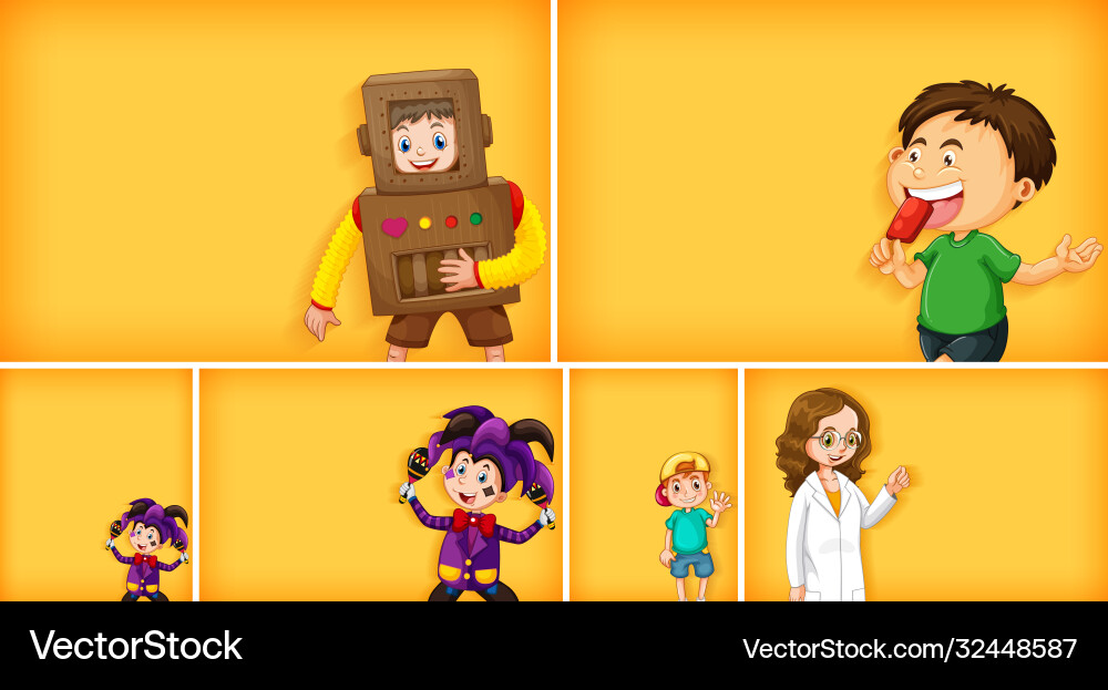 Set different kid characters on yellow color Set different kid characters on yellow color vector image