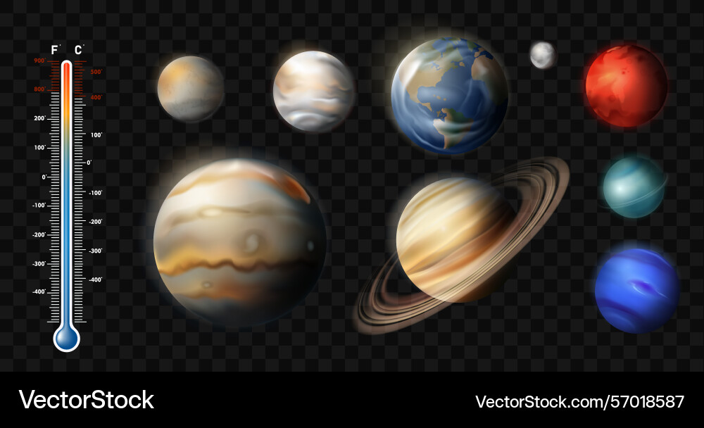 Solar system planets realistic on transparent Vector Image