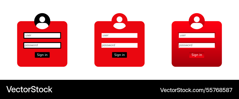 Three red login forms with user Vector Image