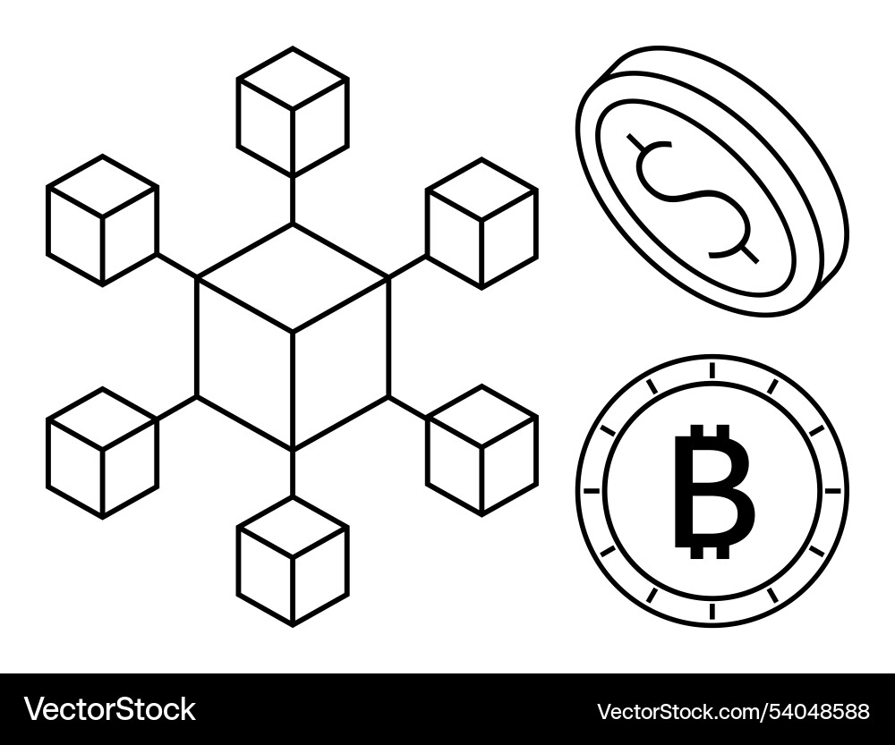 Blockchain network connected with bitcoin Blockchain network connected with bitcoin vector image