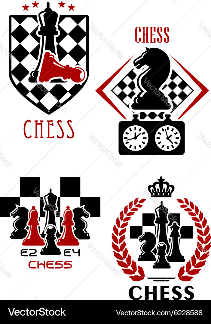 Chess game icons with chessmen and timer vector image