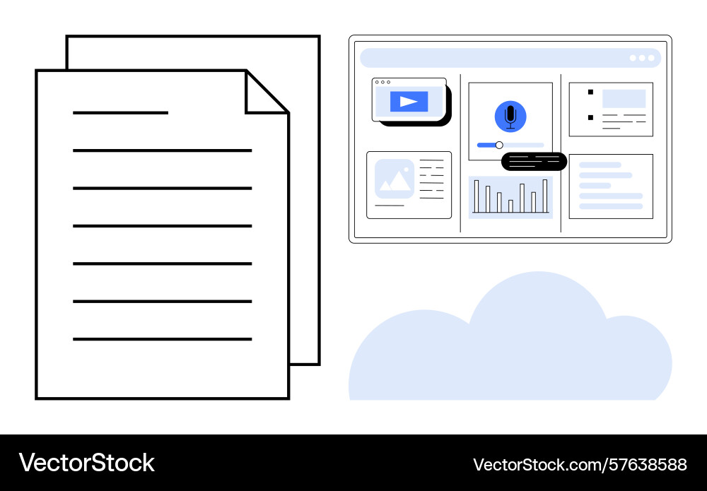 Digital document management and cloud-based data vector image