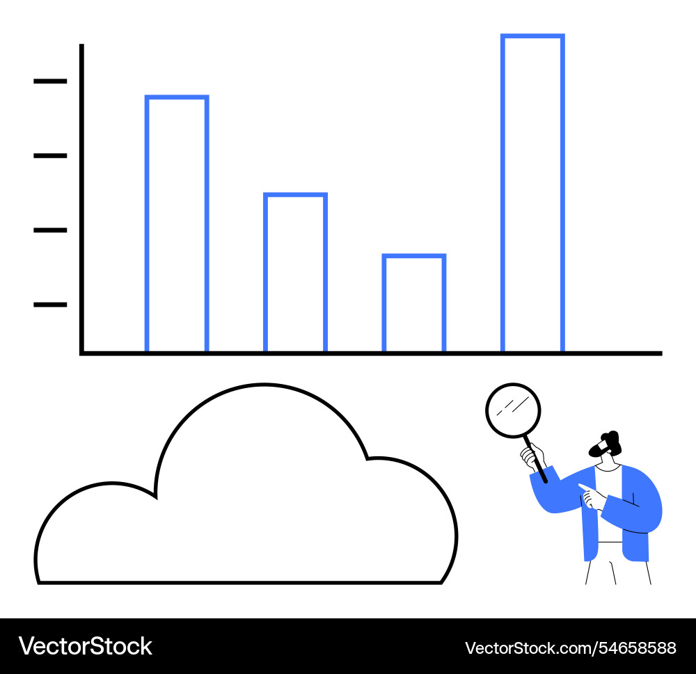 Man analyzing data graph with magnifying glass Vector Image