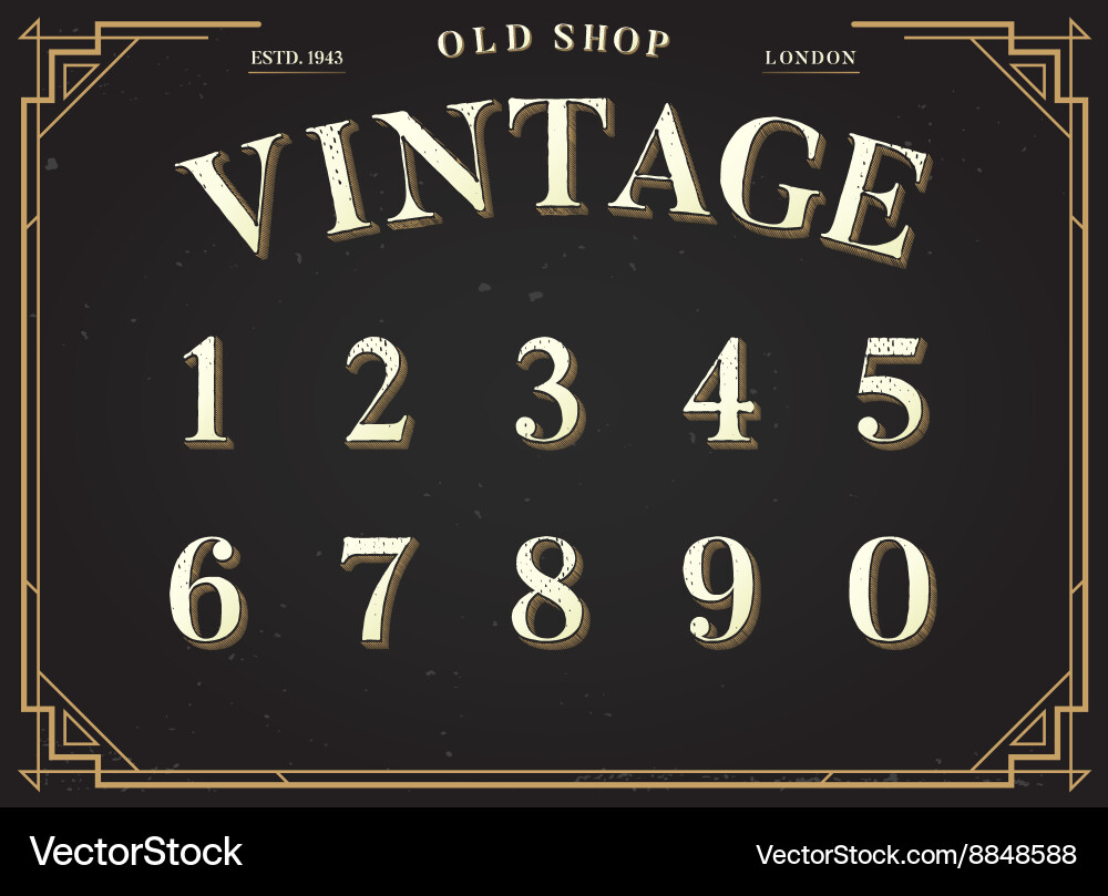 Numbers 0-9 - Vintage Style Font – Royalty-Free Vector | VectorStock, image size:1000x809