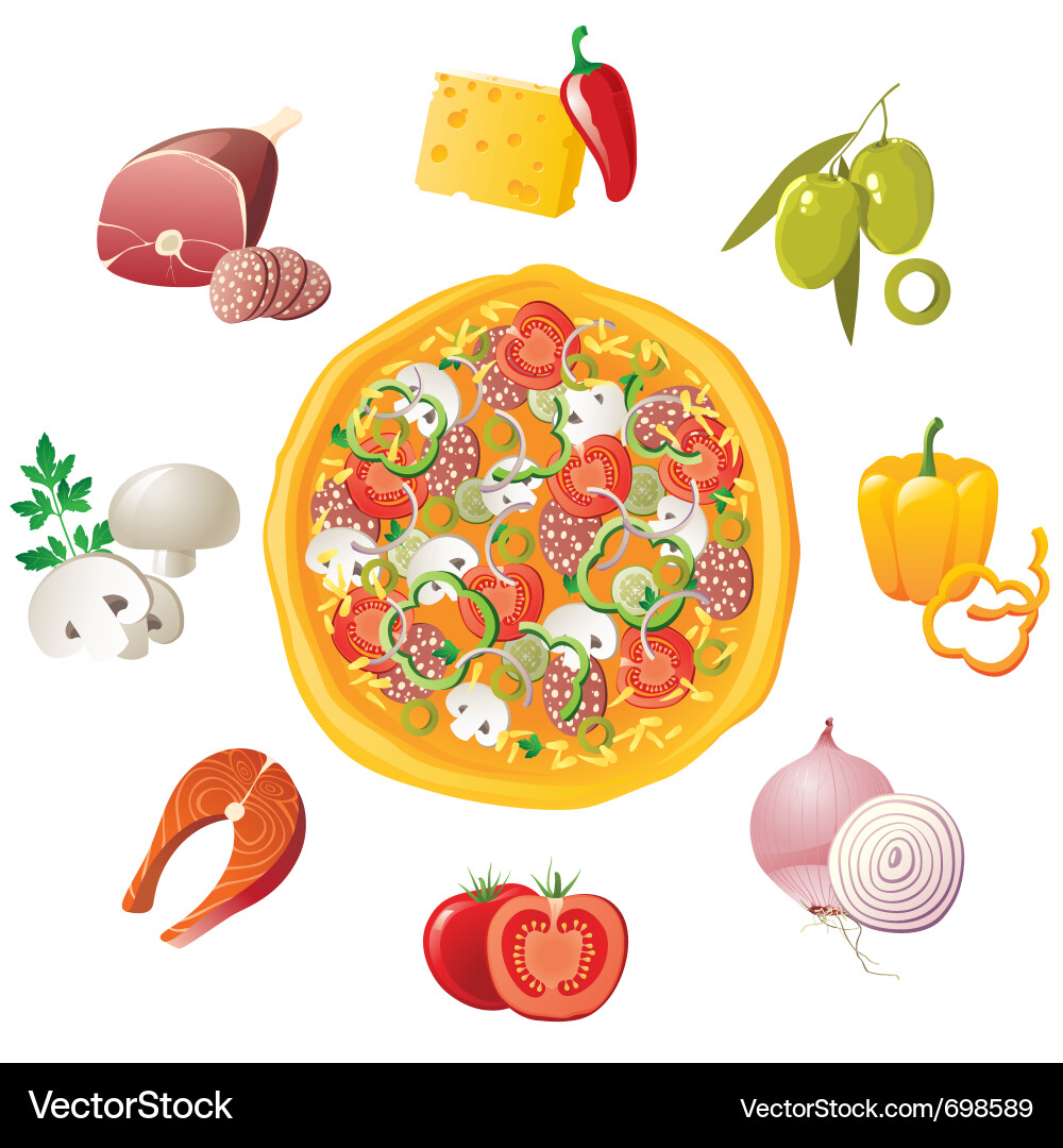 Delicious Pizza Ingredients Vector Image