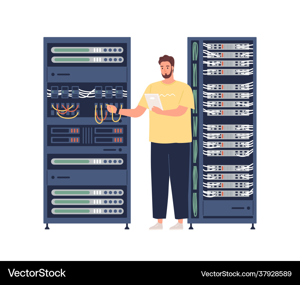 Engineer Adjusting Server Network vector image