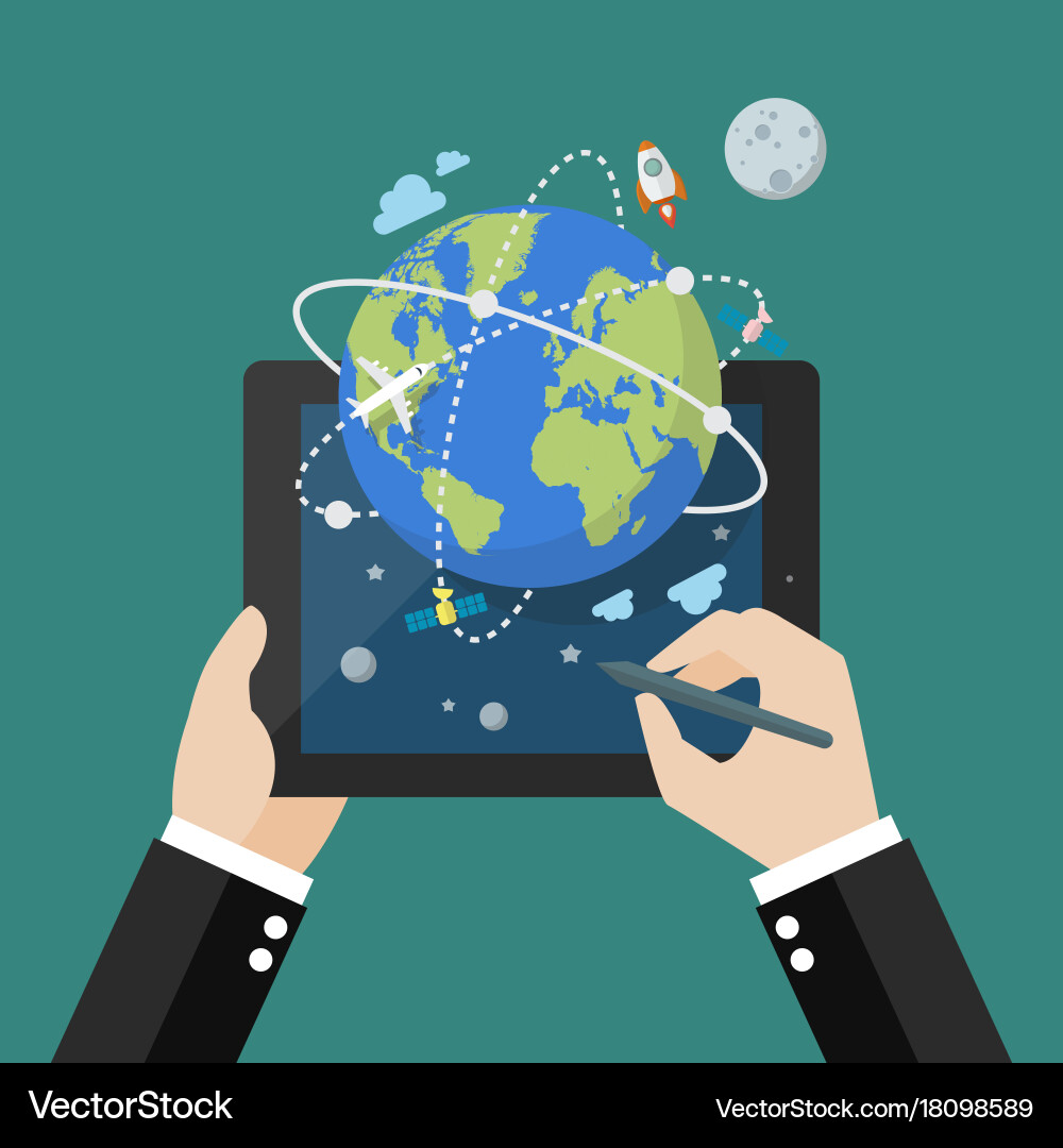 Global network connection from tablet vector image