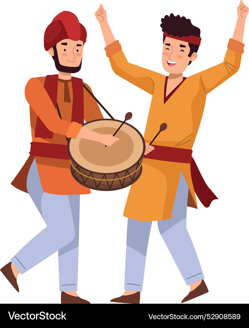 Hindu Drummers Celebrating Ganesh Festival Vector Image