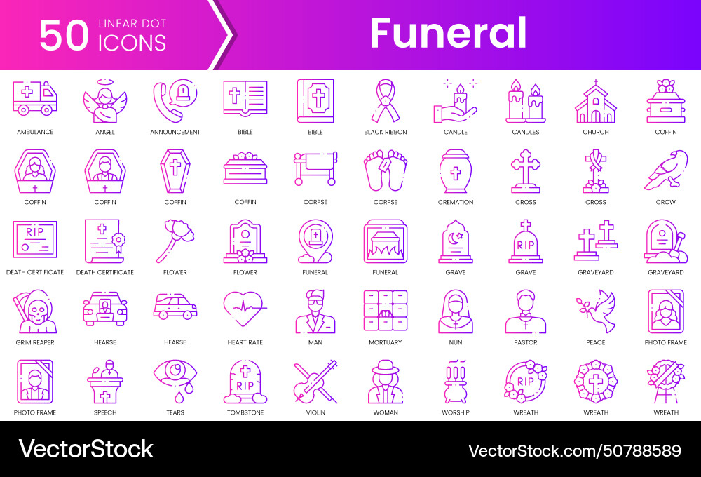 Set of funeral icons gradient style icon bundle Set of funeral icons gradient style icon bundle vector image