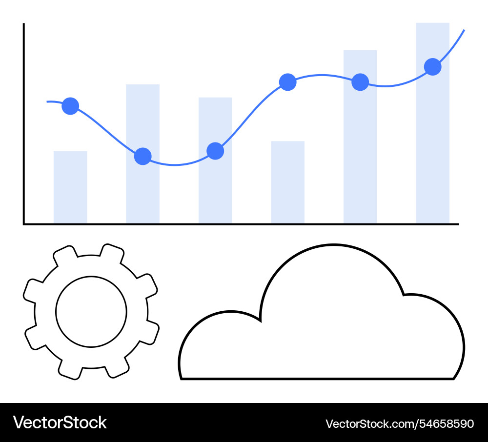 Data growth chart with cloud computing and gear Data growth chart with cloud computing and gear vector image