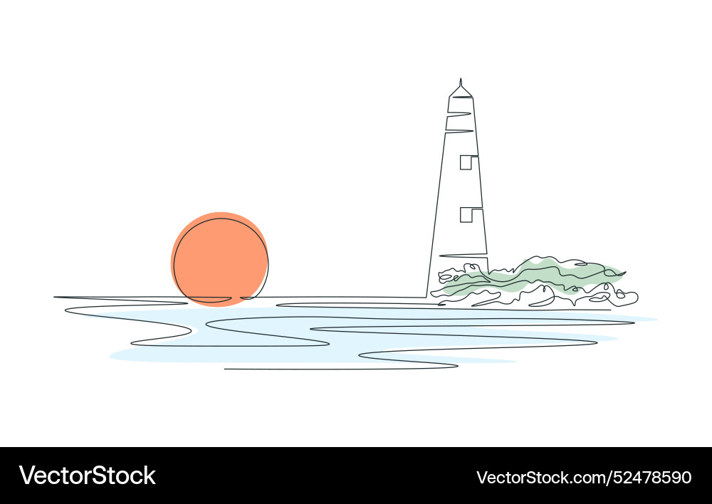 Drawing lighthouse with single continuous line Drawing lighthouse with single continuous line vector image