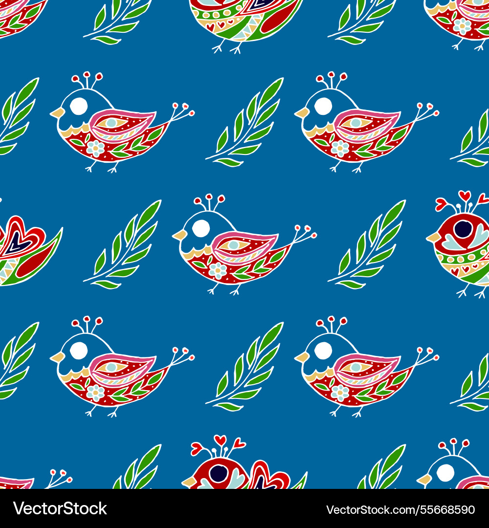 Folk bird and flower ornament pattern in hand Folk bird and flower ornament pattern in hand vector image