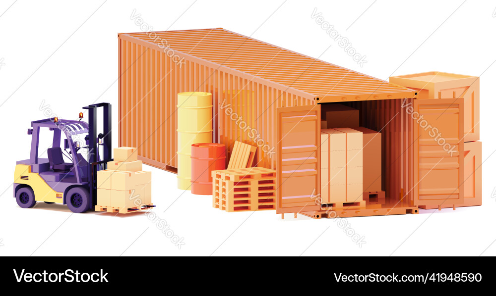 Shipping Container and Forklift Loading vector image