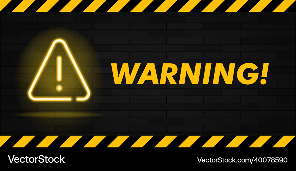 Warning neon text and triangle sign Vector Image