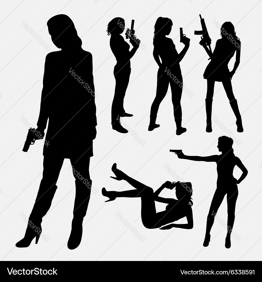 Female Silhouettes with Guns Vector Image
