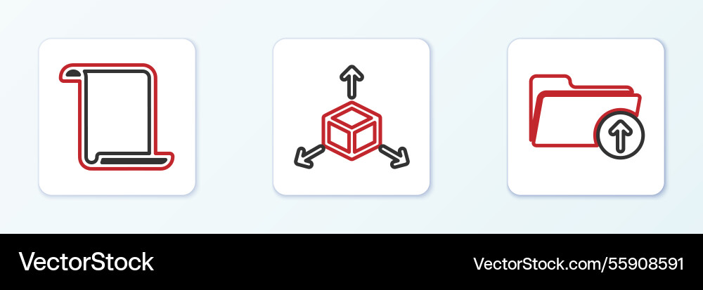 Set line upload file paper scroll and isometric Set line upload file paper scroll and isometric vector image