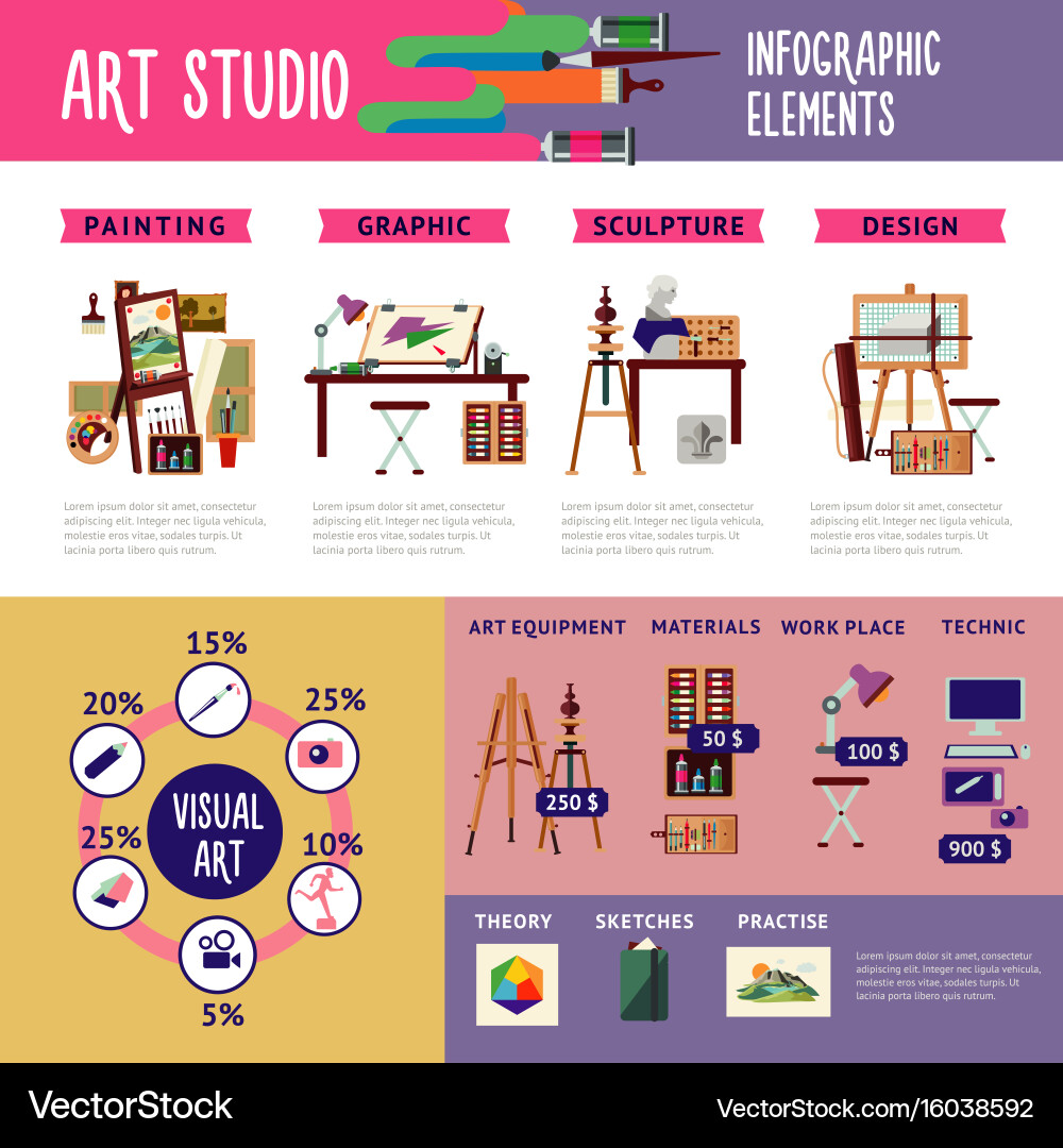 Colorful art studio infographic concept Royalty Free Vector