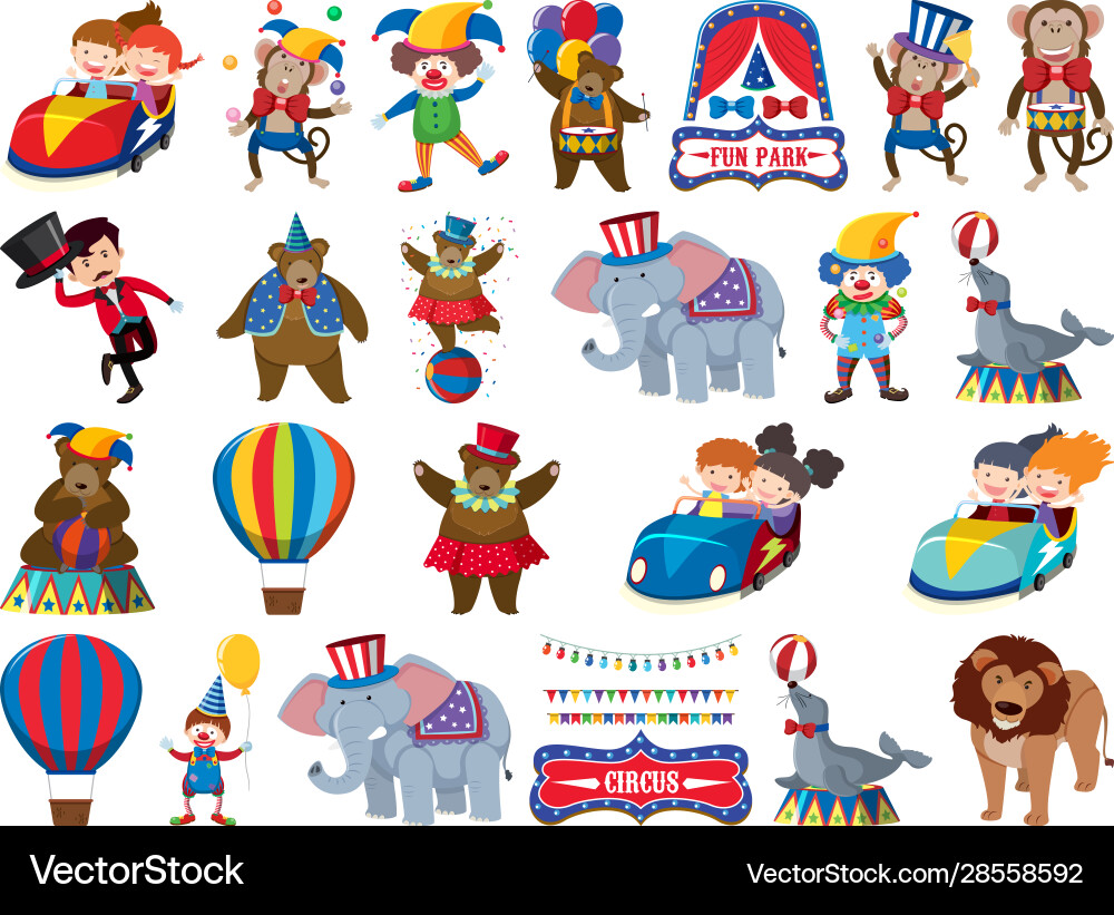 Large set isolated objects kids and circus Vector Image