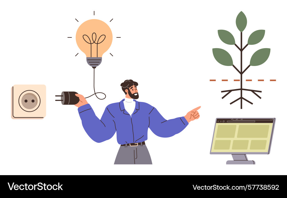 Man connecting plug to innovation concept Vector Image