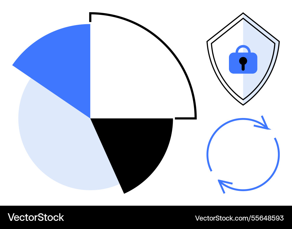 Data security and analysis pie chart lock shield Data security and analysis pie chart lock shield vector image