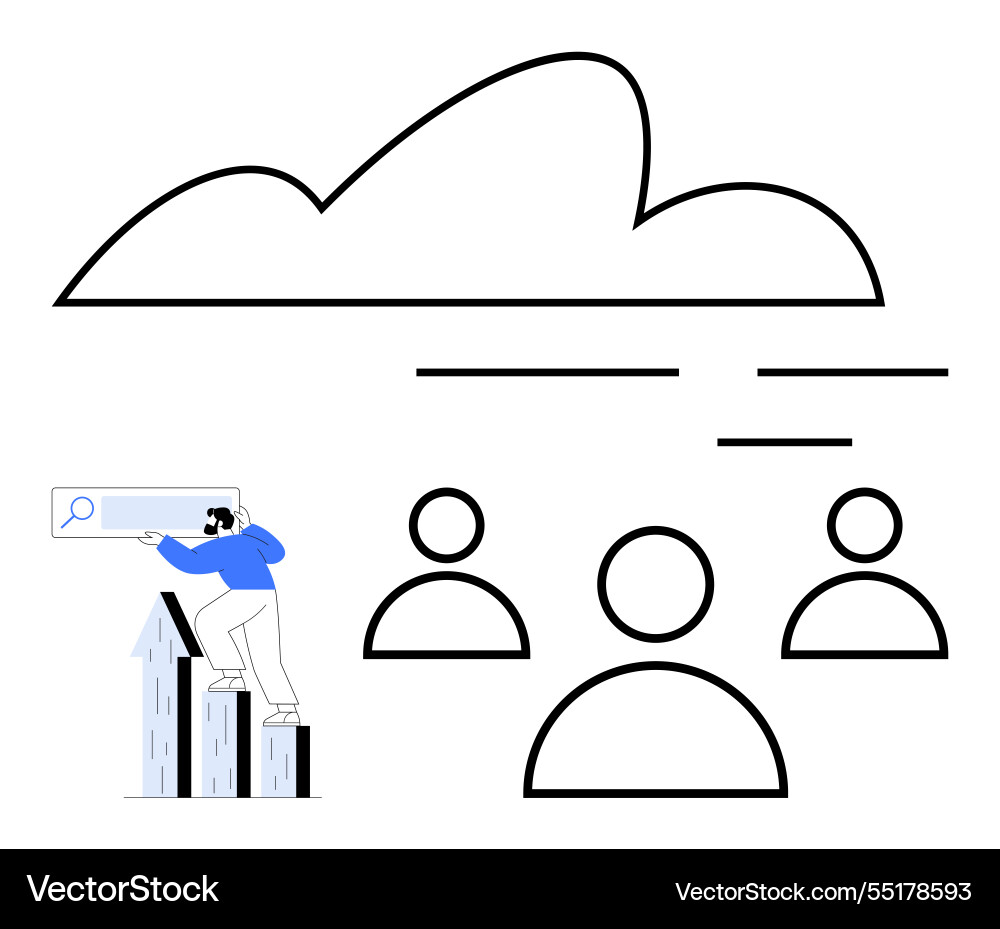 Person using search tool to access cloud data Person using search tool to access cloud data vector image