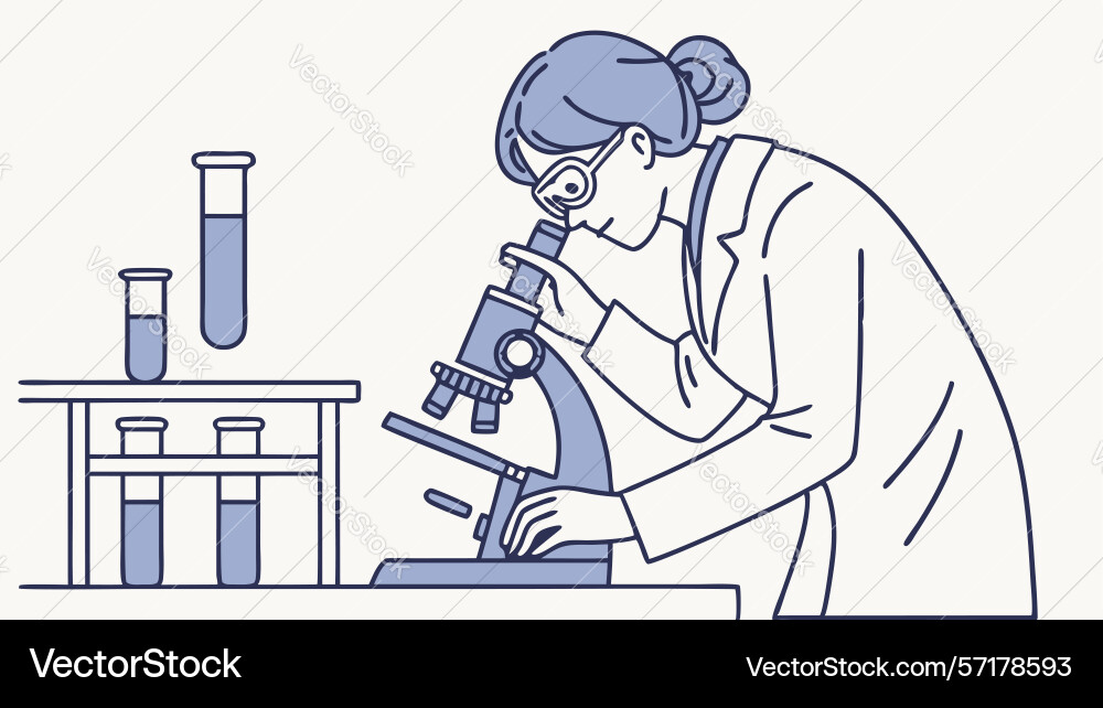 Scientist using microscope in laboratory setting vector image