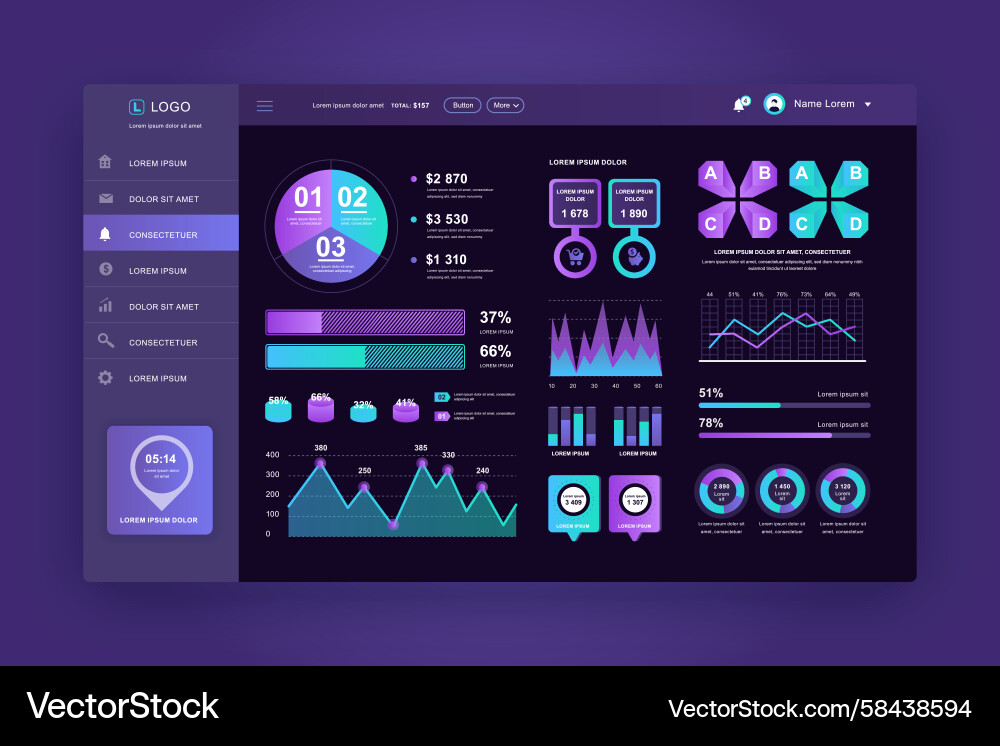 Admin Dashboard UI Template Vector Image