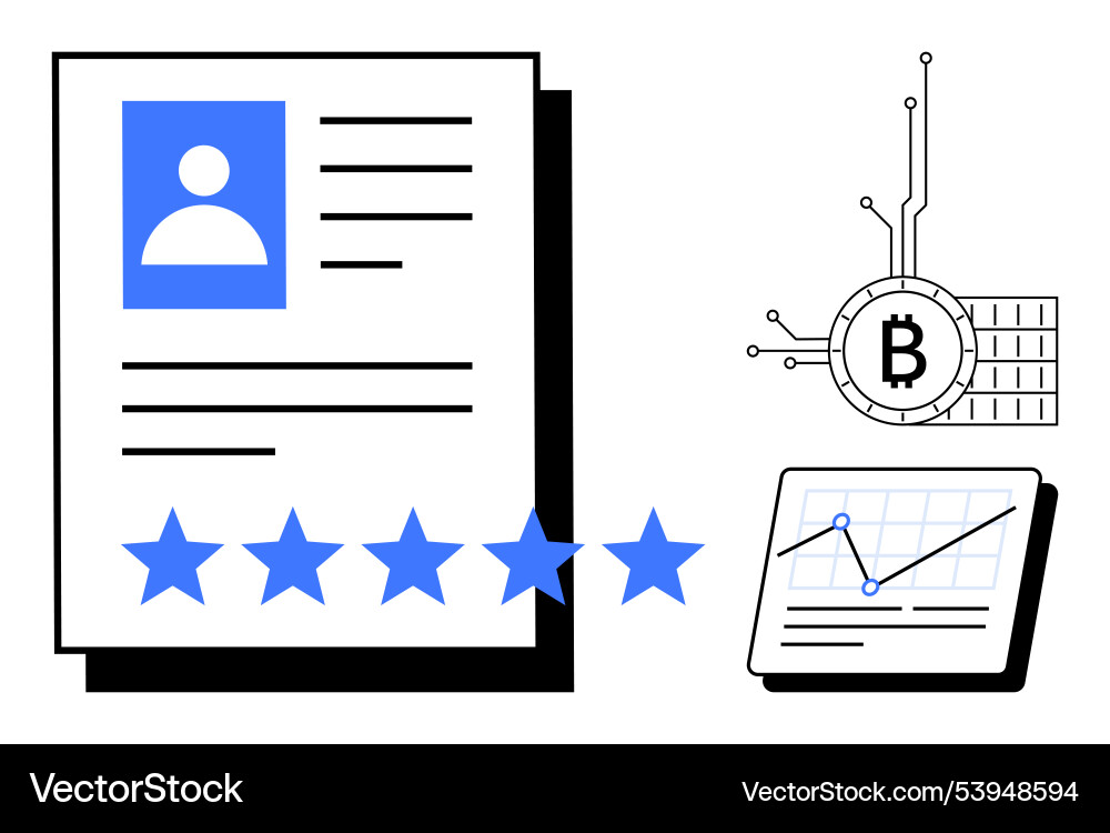 Digital profile with ratings bitcoin and chart Digital profile with ratings bitcoin and chart Vector Image