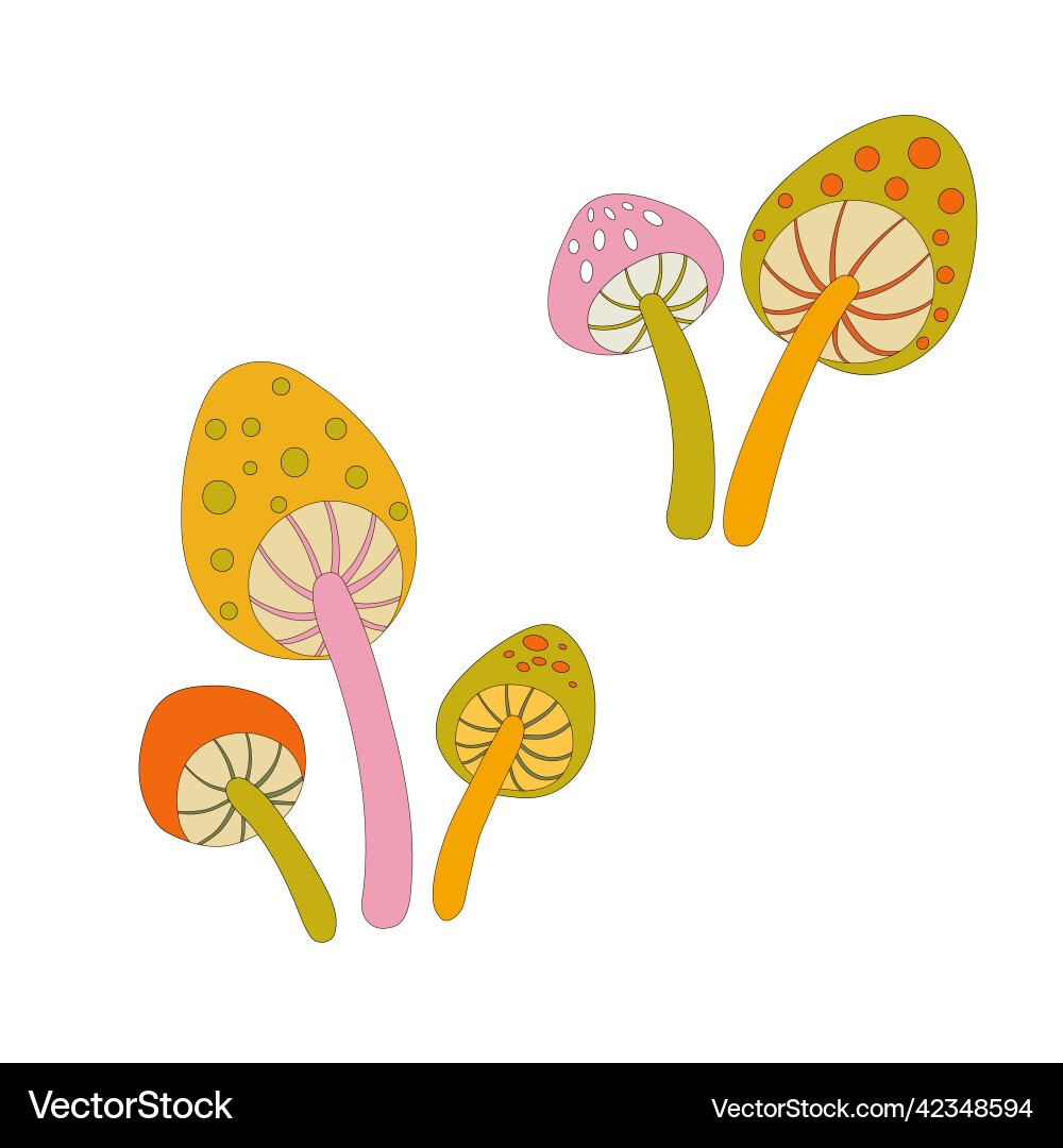 Groovy retro mushrooms set hippie psychedelic Groovy retro mushrooms set hippie psychedelic Vector Image