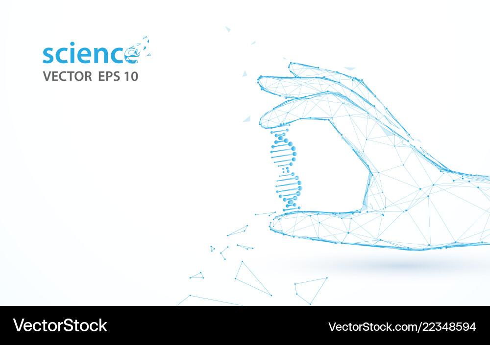Hand holding dna structure form lines and particle Hand holding dna structure form lines and particle vector image
