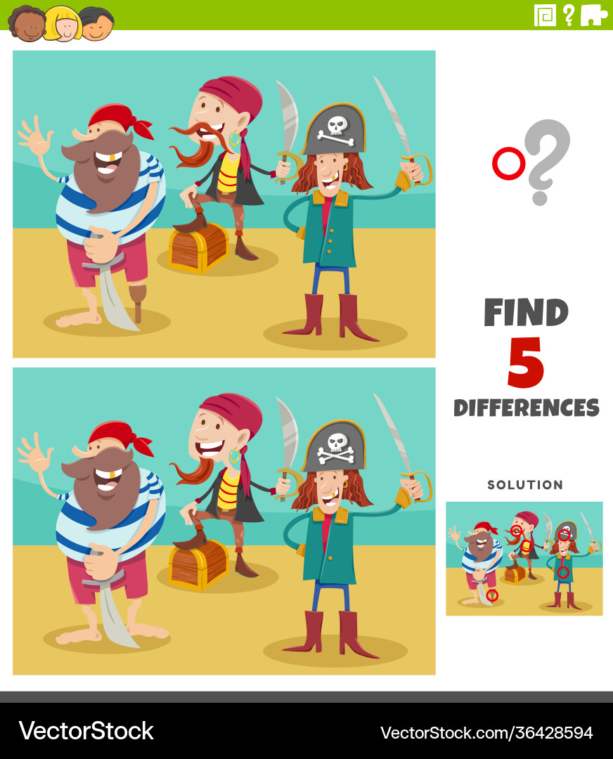 Pirate Differences Game - Find the Differences! Vector Image