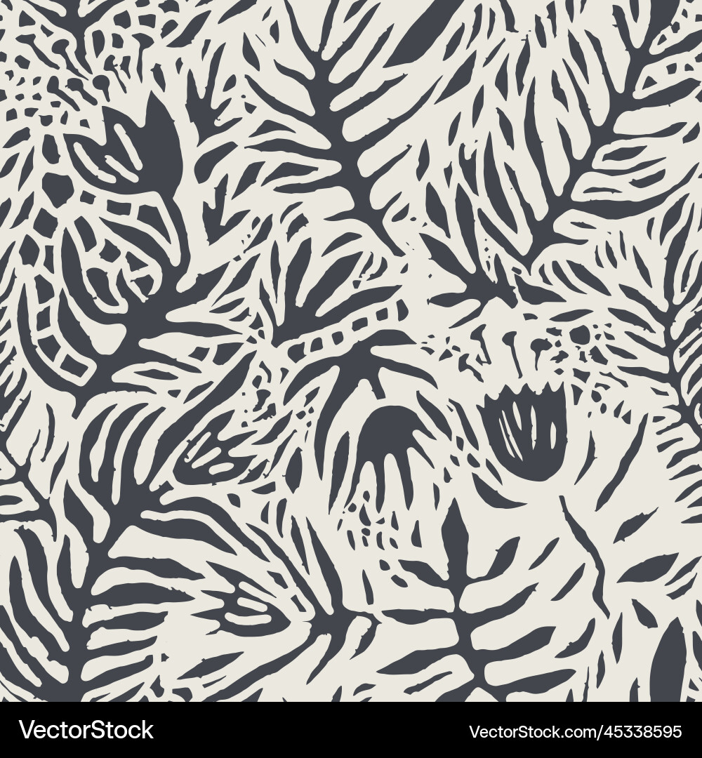 Flowers and branches with leaves monochrome print Flowers and branches with leaves monochrome print vector image