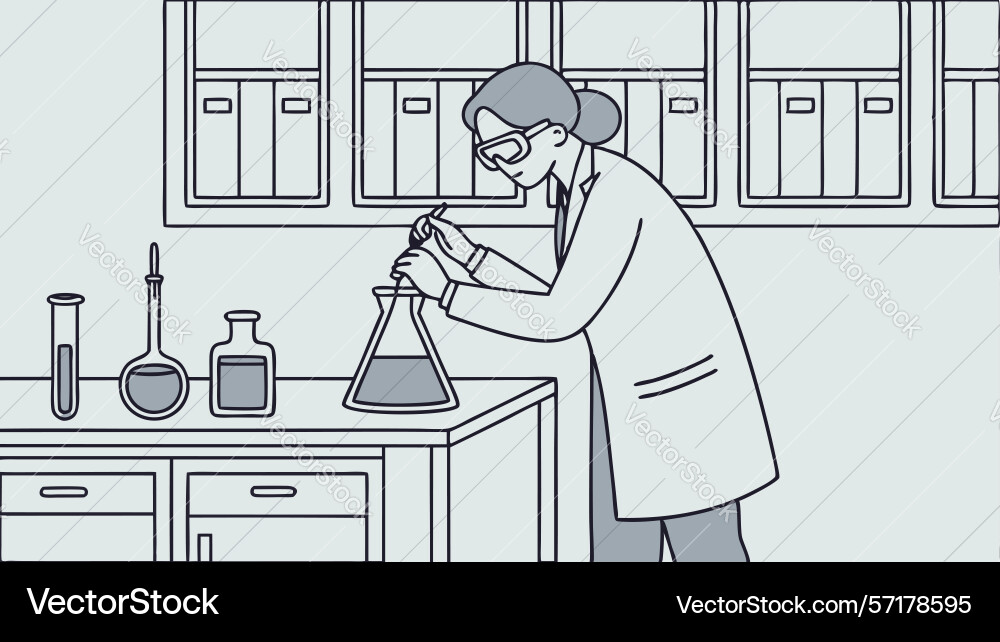 Scientist experimenting with flask and beaker Vector Image