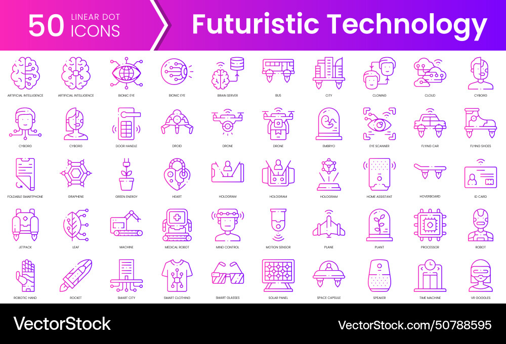 Set of futuristic technology icons gradient style vector image