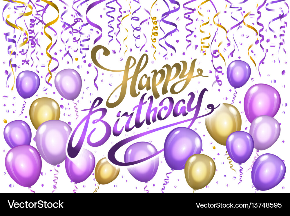Violet gold balloons happy birthday background Violet gold balloons happy birthday background vector image