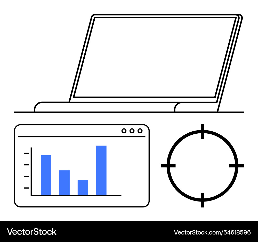 Analyzing data on laptop screen with graph Analyzing data on laptop screen with graph vector image