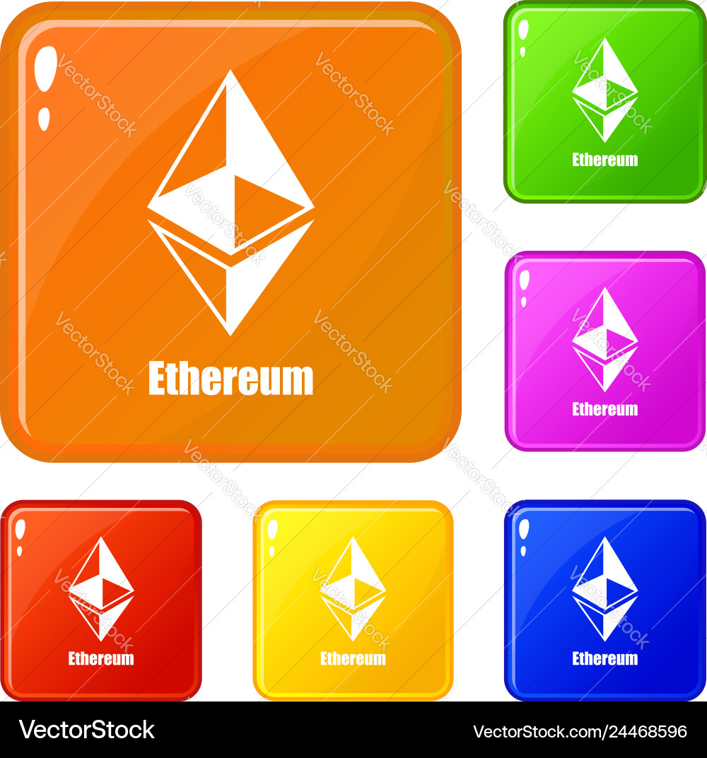 Ethereum icons set color Ethereum icons set color Vector Image
