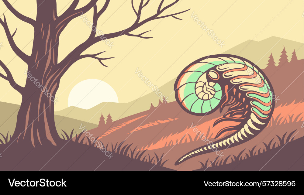 Fossilized nautilus shell in arid sunset Vector Image