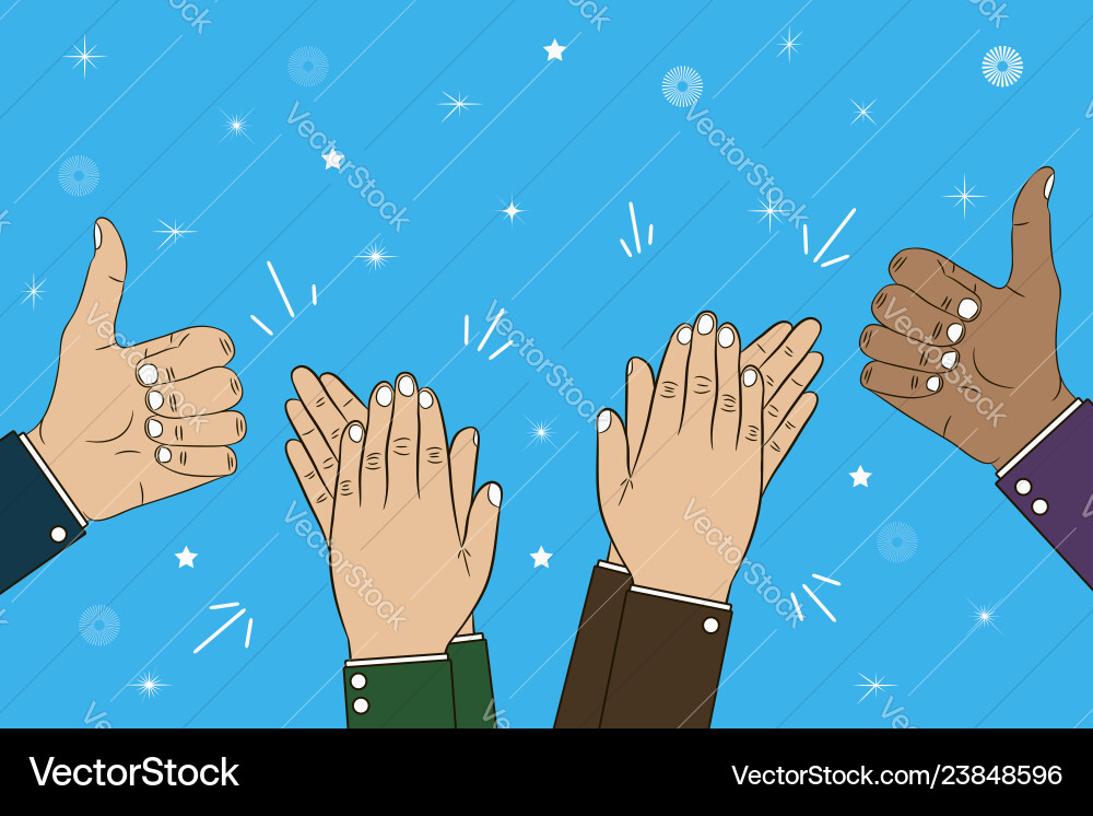Hands clapping and thumb up gesture - bravo Hands clapping and thumb up gesture - bravo vector image