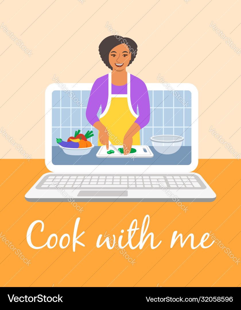 Online culinary video tutorial on computer screen Online culinary video tutorial on computer screen Vector Image