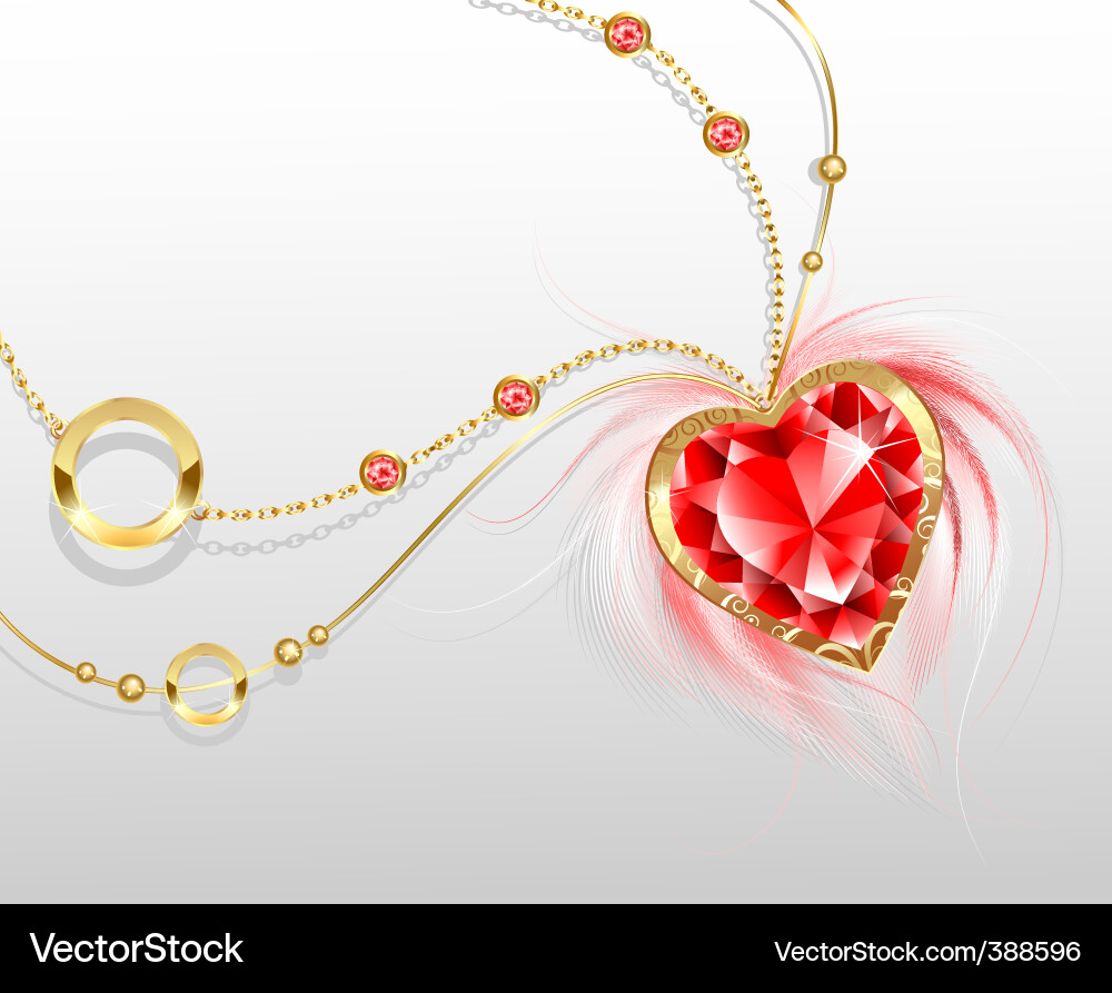 Ruby Heart Pendant with Feathers vector image