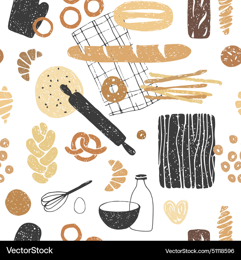 Seamless bread pattern vector image