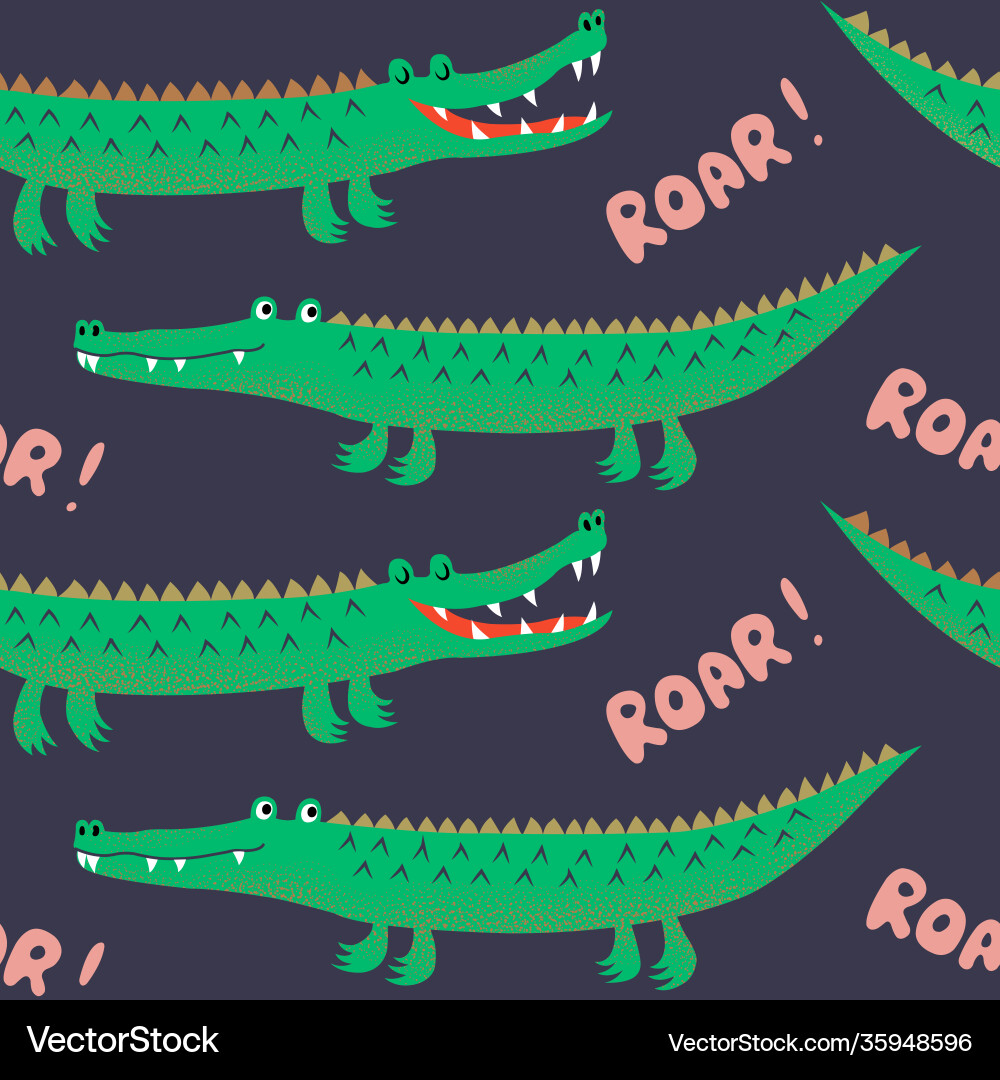 Seamless pattern with cute cartoon crocodiles fun Seamless pattern with cute cartoon crocodiles fun vector image
